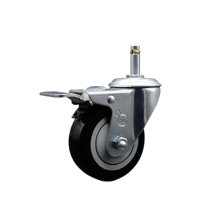 Service Caster 3.5'' Black Poly Wheel Swivel 7/16'' Stem Caster with Total Lock Brake SCC-GRTTL20S3514-PPUB-BLK-716138